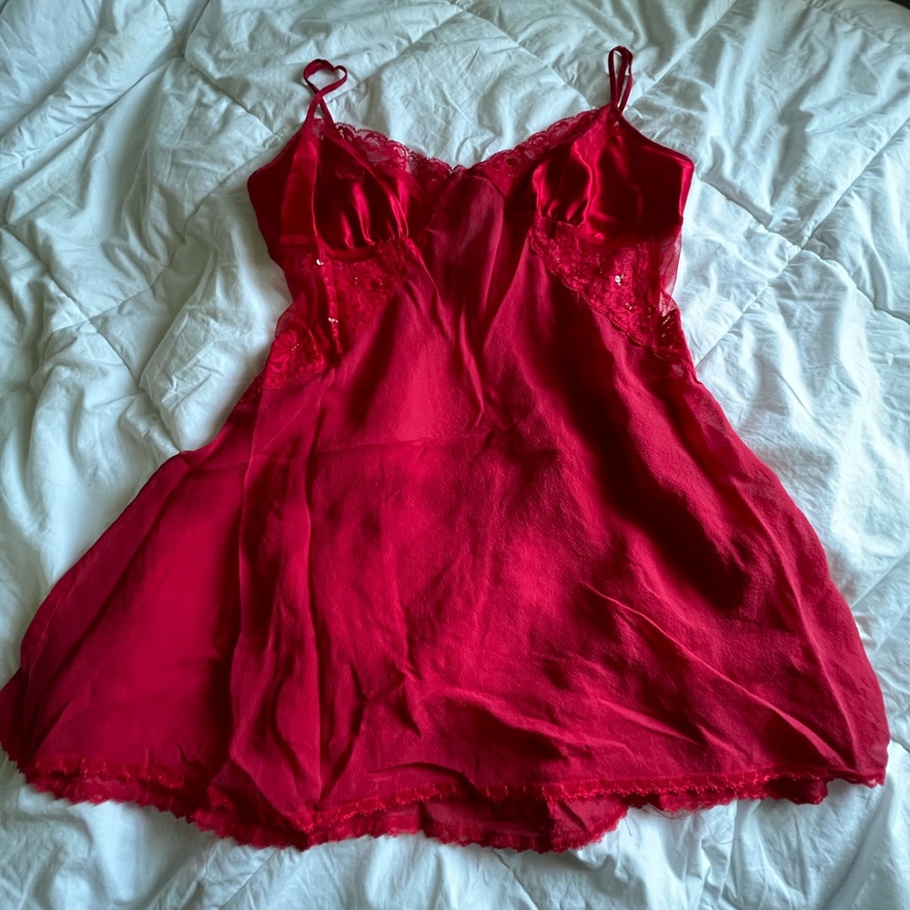 Red slip dress